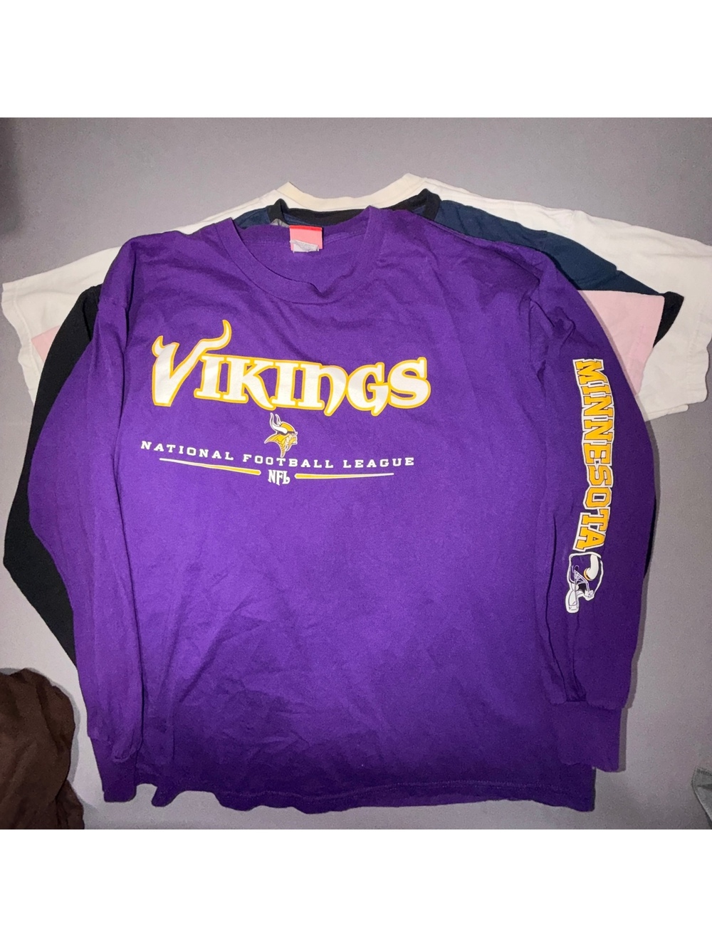 VTG Minnesota Vikings Shirt Mens XL Purple NFL Football Long Sleeve Graphic Tee